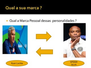  Qual a Marca Pessoal dessas personalidades ?
Ryan Lochte
SPIDER
SILVA
 