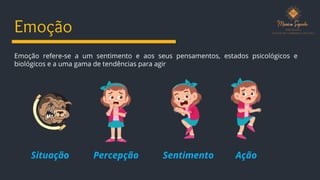 Emoção
Emoção refere-se a um sentimento e aos seus pensamentos, estados psicológicos e
biológicos e a uma gama de tendências para agir
Situação Percepção Sentimento Ação
 