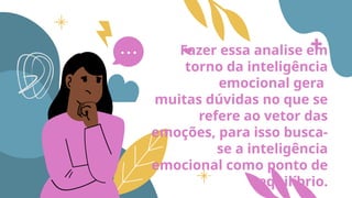 Fazer essa analise em
torno da inteligência
emocional gera
muitas dúvidas no que se
refere ao vetor das
emoções, para isso busca-
se a inteligência
emocional como ponto de
equilíbrio.
 