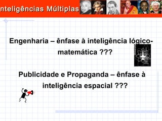 Engenharia – ênfase à inteligência lógico- matemática ??? Publicidade e Propaganda – ênfase à inteligência espacial ??? 