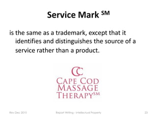 Service Mark SM
is the same as a trademark, except that it
   identifies and distinguishes the source of a
   service rath...