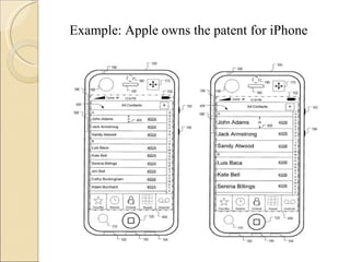 Example: Apple owns the patent for iPhone 