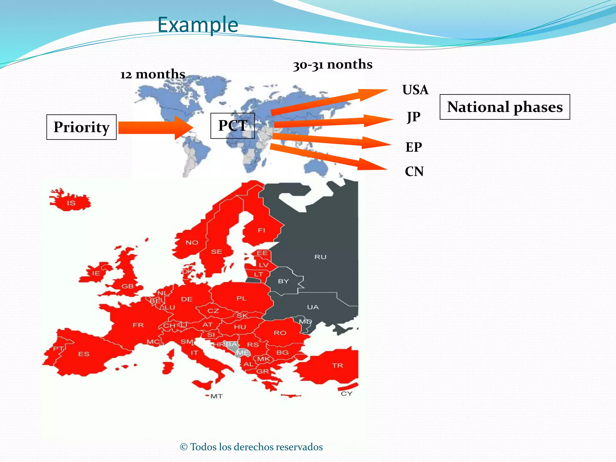 © Todos los derechos reservados
PCT
12 months
National phases
30-31 nonths
USA
JP
EP
CN
Priority
Example
 
