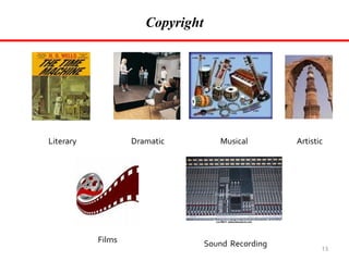 Copyright

Literary

Dramatic

Films

Musical

Sound Recording

Artistic

13

 
