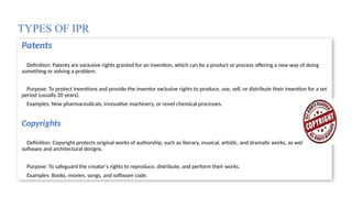 Patent Ipr Examples INTELLECTUAL PROPERTY RIGHts for mtech students | PPTX
