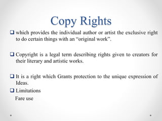 Intellectual property rights and dealing with their acts | PPTX