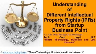 Understanding
of
Different Intellectual
Property Rights (IPRs)
from Startup
Business Point
By: Adv. Prity Khastgir & Aditi Rungta
Tech Corp Legal LLP
“Where Technology, Business and Law
Intersect”
© www.techcorplegal.com “Where Technology, Business and Law Intersect”
 