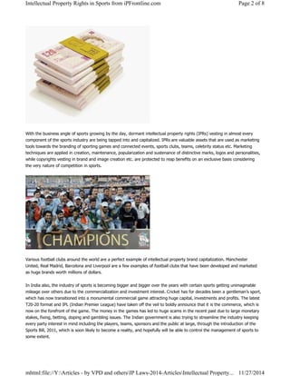 Intellectual property rights in sports in india | PDF