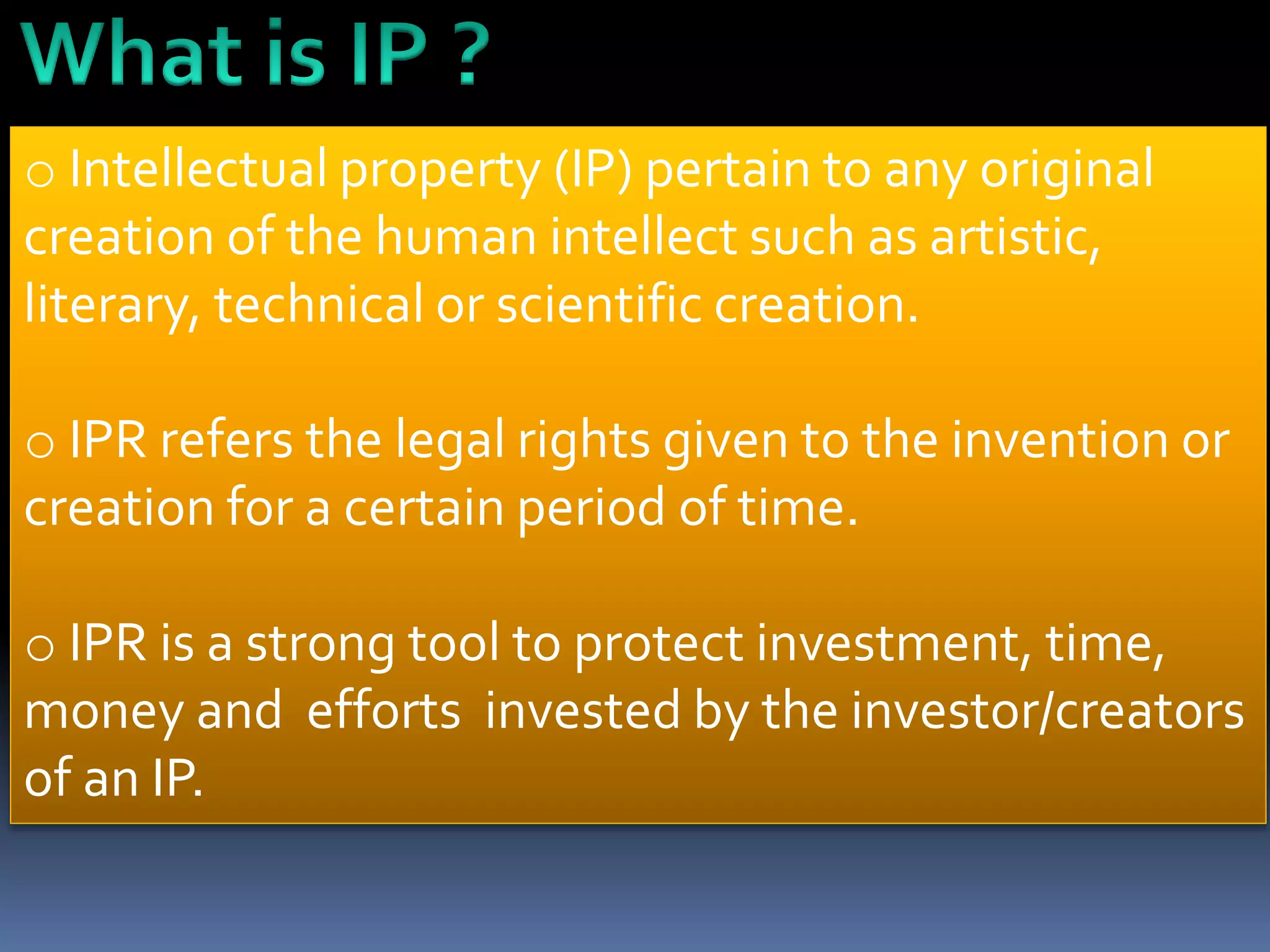 intellectual property rights : An overview | PPTX