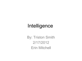 Intelligence

By: Triston Smith
   2/17/2012
  Erin Mitchell
 