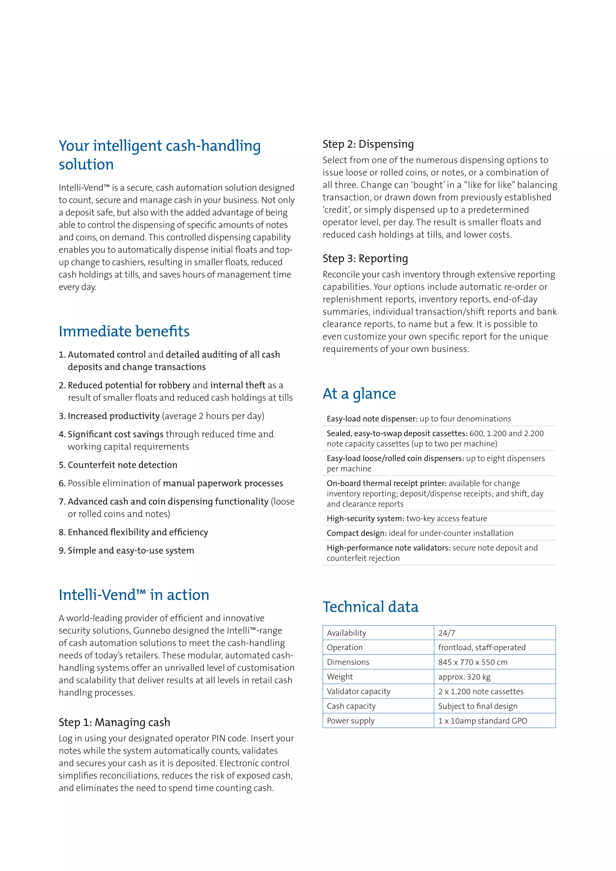 Intelli-Vend Cash Handling Solution | PDF