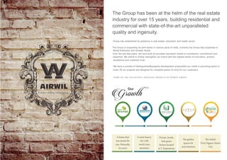 Our
Growth
A home that
was meant for
you. Naturally,
its yours
A mini luxury
city with
world class
amenities
Private, lavish,
lush green
homes located
at Y. Expressway
e golden
spaces for
your business
e Indias
First Organic Smart
City