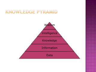 Wisdom


Intelligence

Knowledge

Information

   Data
 