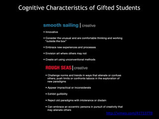 Cognitive Characteristics of Gifted Students
http://vimeo.com/41713778
 