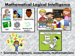 Mathematical-Logical Intelligence
• Scientists, engineers, accountants, mathematicians
 