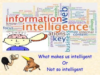 Intelligence
What makes us intelligent
Or
Not so intelligent
 