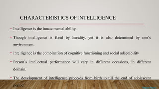 Overview of Intelligence: Definitions, Types, and Testing Methods | PPTX