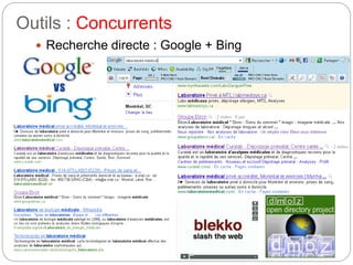 Outils : Concurrents 
 Recherche directe : Google + Bing 
 