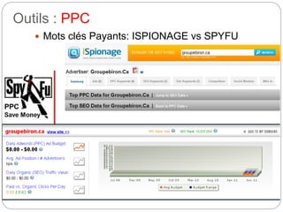 Outils : PPC 
 Mots clés Payants: ISPIONAGE vs SPYFU 
 