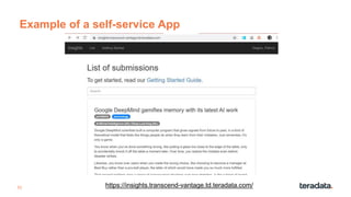 53
Example of a self-service App
https://insights.transcend-vantage.td.teradata.com/
 