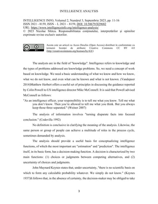 Intelligence Analysis - Intelligence Info, Volumul 2, Numărul 3 | PDF
