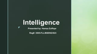 z
Intelligence
Presented by: Hamza Zulfiqar
Reg#: 3505-FLL/BSENG/S23
 