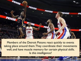 Members of the Detroit Pistons react quickly to events
taking place around them.They coordinate their movements
well, and have muscle memory for certain physical skills.
Is this intelligence?
 