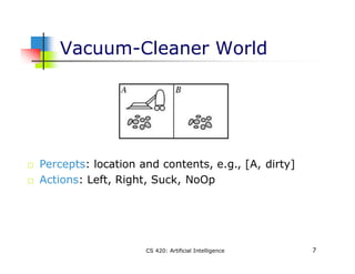 Vacuum-Cleaner World
Percepts: location and contents, e.g., [A, dirty]
Actions: Left, Right, Suck, NoOp
7
CS 420: Artifici...