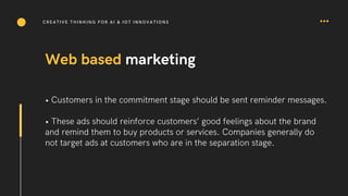 Web based marketing
• Customers in the commitment stage should be sent reminder messages.
• These ads should reinforce cus...