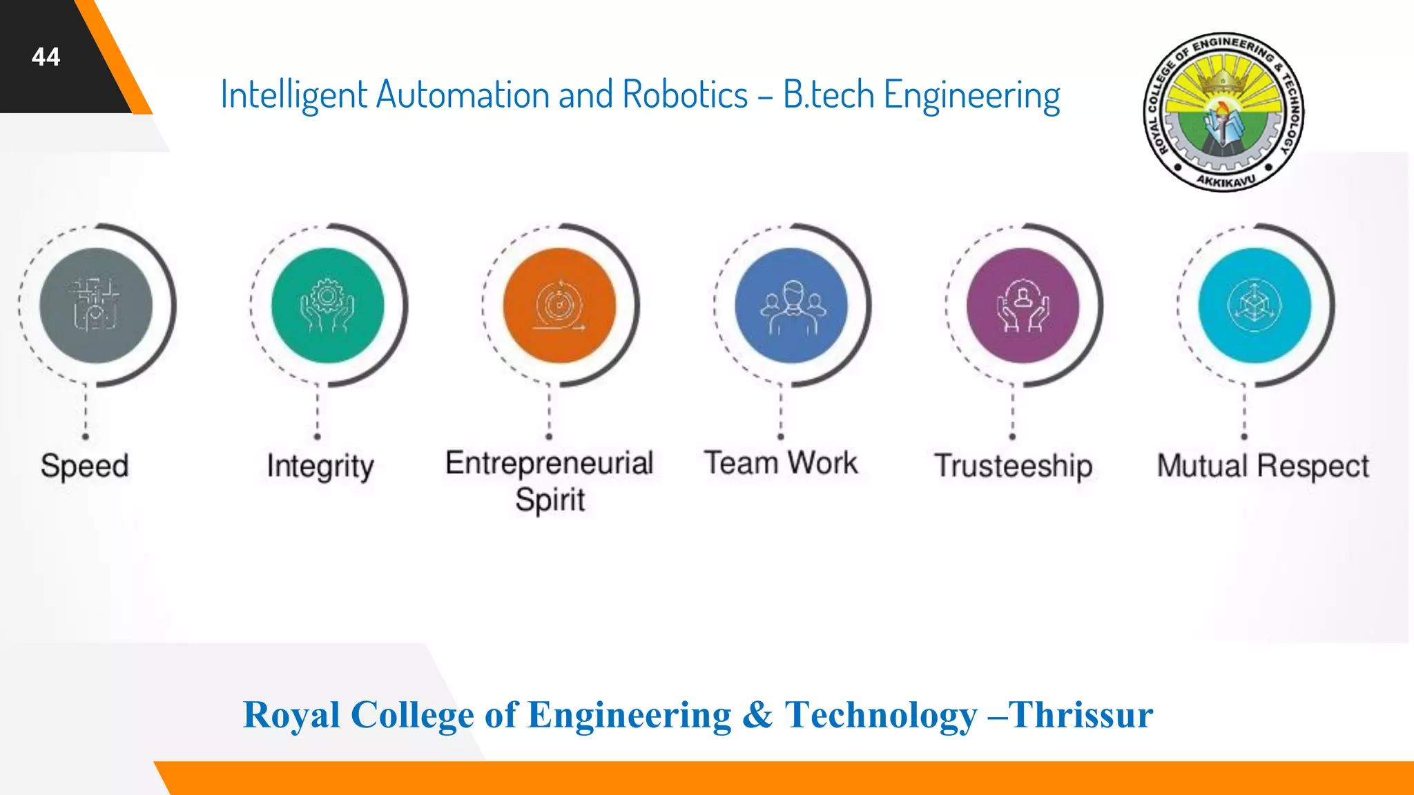 Diagrams and infographics44
Intelligent Automation and Robotics – B.tech Engineering
Royal College of Engineering & Technology –Thrissur
 