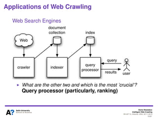 Denis Shestakov
Intelligent Web Crawling
WI-IAT’13, Atlanta, USA, 20.11.2013
15/98
Applications of Web Crawling
Web Search...