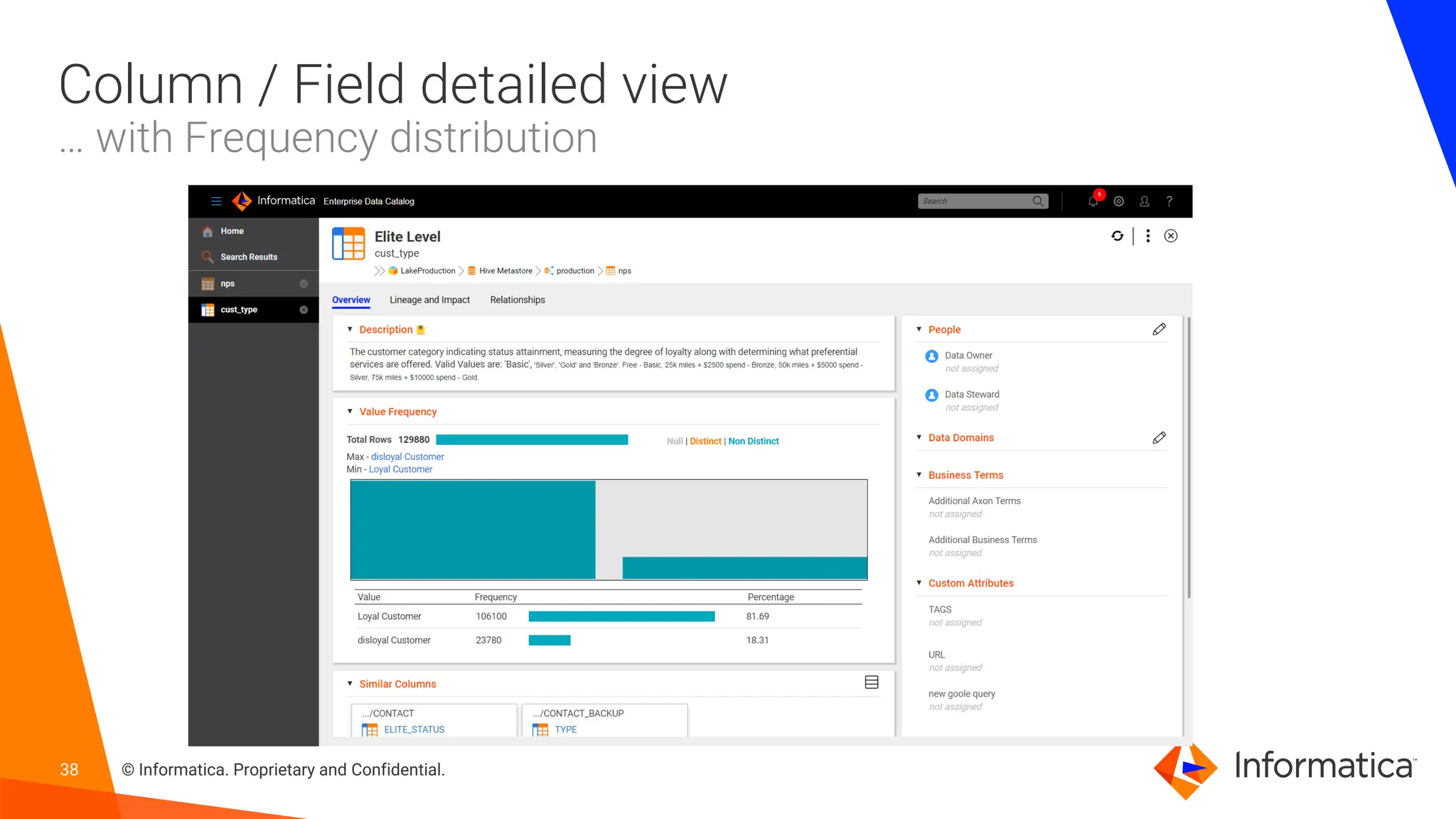 38 © Informatica. Proprietary and Confidential.
Column / Field detailed view
… with Frequency distribution
 