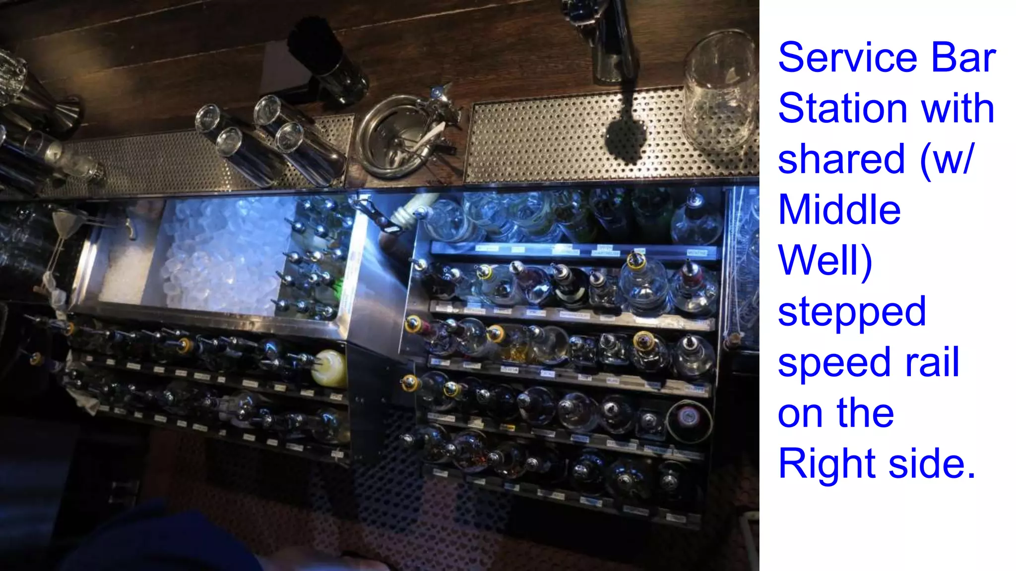 Service Bar
Station with
shared (w/
Middle
Well)
stepped
speed rail
on the
Right side.
 