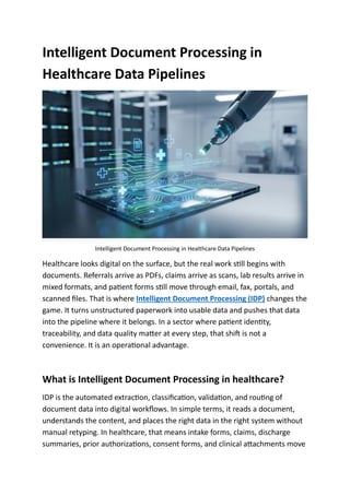 Intelligent Document Processing for Healthcare Pipelines | PDF