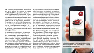 18
USA: Autonome Fahrzeuge könnten im Extremfall
dazu führen, dass sich der Pkw-Besitz pro Haushalt
von 2,1 auf 1,2 Fahrzeuge reduziert. Das Auto
würde beispielsweise ein Familienmitglied morgens
zur Arbeit fahren, dann selbständig zu seiner Basis
zurückkehren und tagsüber einem weiteren Fami-
lienmitglied zur Verfügung stehen.22
Zwischendurch
könnte das Auto ein Servicezentrum der eigenen
Marke anfahren, mit verheerenden Konsequenzen
für die unabhängigen Werkstätten, die heute noch
rund vier Fünftel des Marktes ausmachen.23
Für
letztere dürfte auch die zunehmende Komplexität
der vernetzten Fahrzeugtechnik eine große Heraus-
forderung darstellen.
Der unglaubliche Effizienzgewinn, den autonome
Fahrzeuge versprechen, ist hier allerdings noch
nicht zu Ende gedacht. Warum sollte das Auto
überhaupt ungenutzt bei seinem Besitzer parken?
Flotten autonomer Fahrzeuge könnten den Besitz
eines eigenen Autos in Zukunft vollständig über-
flüssig machen. Sie wären Bestandteil unterschied-
licher integrierter Mobilitätsdienstleistungen.24
2015
hat der Fahrdienstvermittler Uber bekanntgegeben,
sich an der Forschungs- und Entwicklungsarbeit im
Bereich autonomer Fahrzeuge zu beteiligen.25
Die
Herausforderungen durch 'Intelligent Driving'
On-demand-Mobilität: Flotten autonomer Fahrzeuge
könnten den Besitz eines eigenen Autos in Zukunft
vollständig überflüssig machen.
Auswirkungen einer solchen On-demand-Mobilität
wären enorm. Der Fahrzeugnutzer dürfte deutlich
weniger an Marke und Fahrzeugtyp interessiert sein
als der heutige Fahrzeugbesitzer. Möglicherweise
bringt er sein digitales Fahrprofil, seine Apps etc.
über ein Wearable mit oder ruft sie per Fingerab-
druck aus der Cloud ab. Auch Kfz-Versicherer wer-
den ihre Geschäftsmodelle anpassen müssen. Bei
der Beurteilung von Risiken wird der Fahrer eine
immer geringere Rolle spielen. Versicherungsrecht-
lich zur Verantwortung gezogen werden könnten in
Zukunft auch Infrastrukturbetreiber, Flottenbesitzer
autonomer Fahrzeuge sowie die Hersteller selbst.
Das Uber-Beispiel zeigt, dass ganz neue Player in
den Mobilitätsmarkt eintreten werden. Neben den
großen Herstellern arbeiten auch IT- und Internet-
Unternehmen wie Google und Apple an der Ent-
wicklung intelligenter und autonomer Fahrzeuge.
Ihnen mag es an Erfahrung im Fahrzeugbau feh-
len, dafür verfügen sie aber über eine andere un-
schätzbare Ressource: Daten. Keiner kennt wohl
besser die mobilen Bedürfnisse Hunderter Millionen
Menschen. Und keiner könnte sie besser datenge-
stützt koordinieren. Fehlendes Know-how ließe sich
durch Kooperationen mit den großen Zulieferern
 