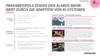 14
PRAXISBEISPIELE ZEIGEN DEN KLAREN MEHR-
WERT DURCH DIE ADAPTION VON KI-SYSTEMEN
MARKTDYNAMIK
MARKTREIFE
Siemens Gamesa ...