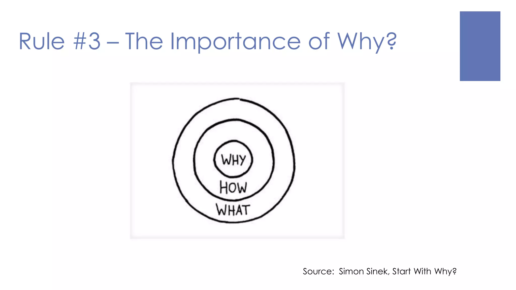 Rule #3 – The Importance of Why?
Source: Simon Sinek, Start With Why?
 