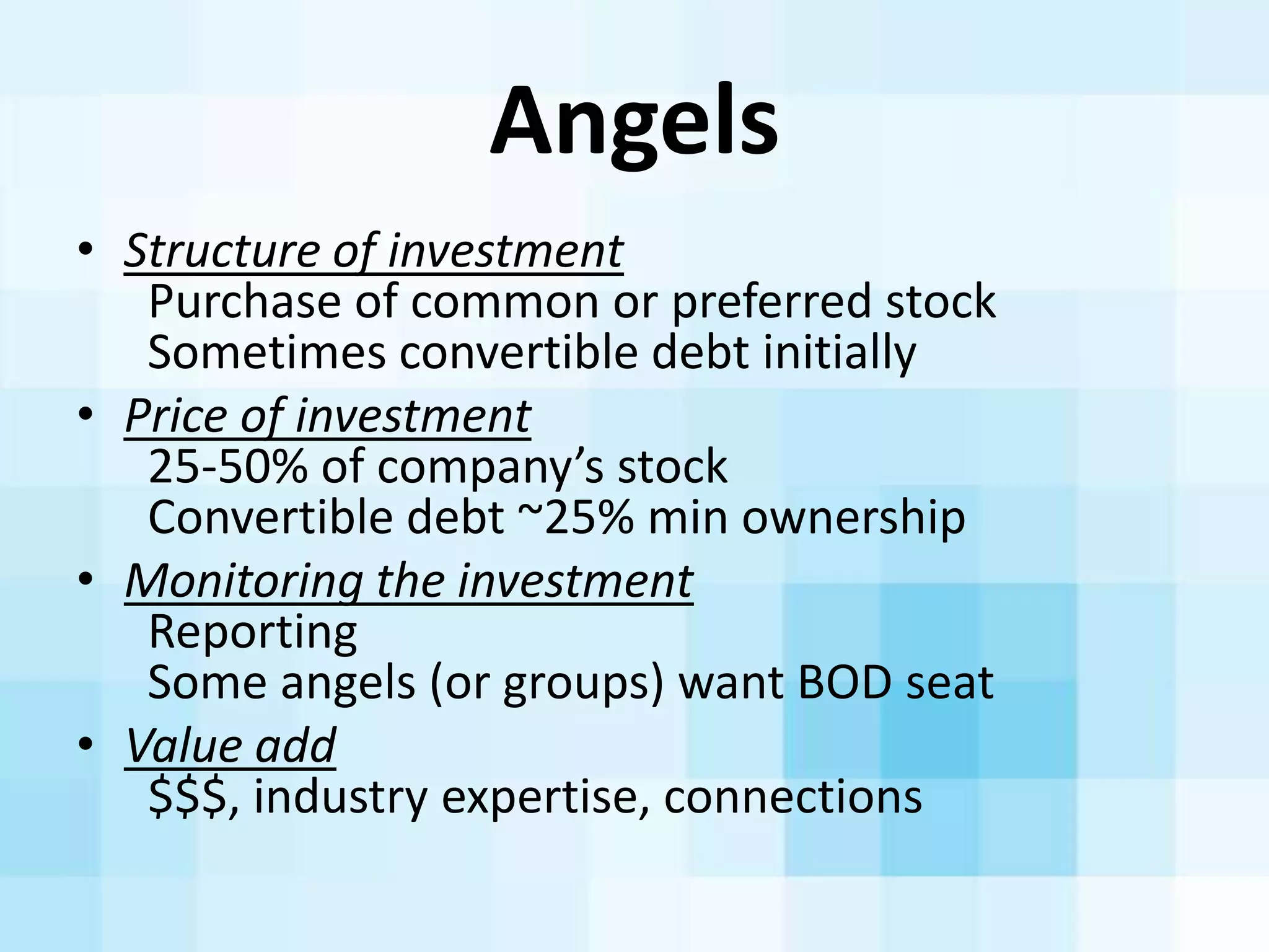 Crowdfunding:	
  Today	
  and	
  Beyond
Product/Project
• Currently	
  thriving
– Pledgie	
  (2006)
– Sellaband	
  (2006)
– IndieGoGo	
  (2008)
– GiveForward	
  (2008)
– Kickstarter	
  (2009)
– RocketHub	
  (2009)
– Fundly	
  (2009)
– GoFundMe	
  (2010)
– Appsplit	
  (2010)	
  
– Microventures	
  (2010)
– Fundageek	
  (2011)
• Incredibly	
  powerful	
  momentum	
  in	
  the	
  
last	
  few	
  years.	
  	
  
Equity	
  
• Not	
  legal…yet
• JOBS	
  Act	
  passed	
  July	
  10th
• Accredited	
  vs.	
  non-­‐accredited.	
  	
  
	
  
 