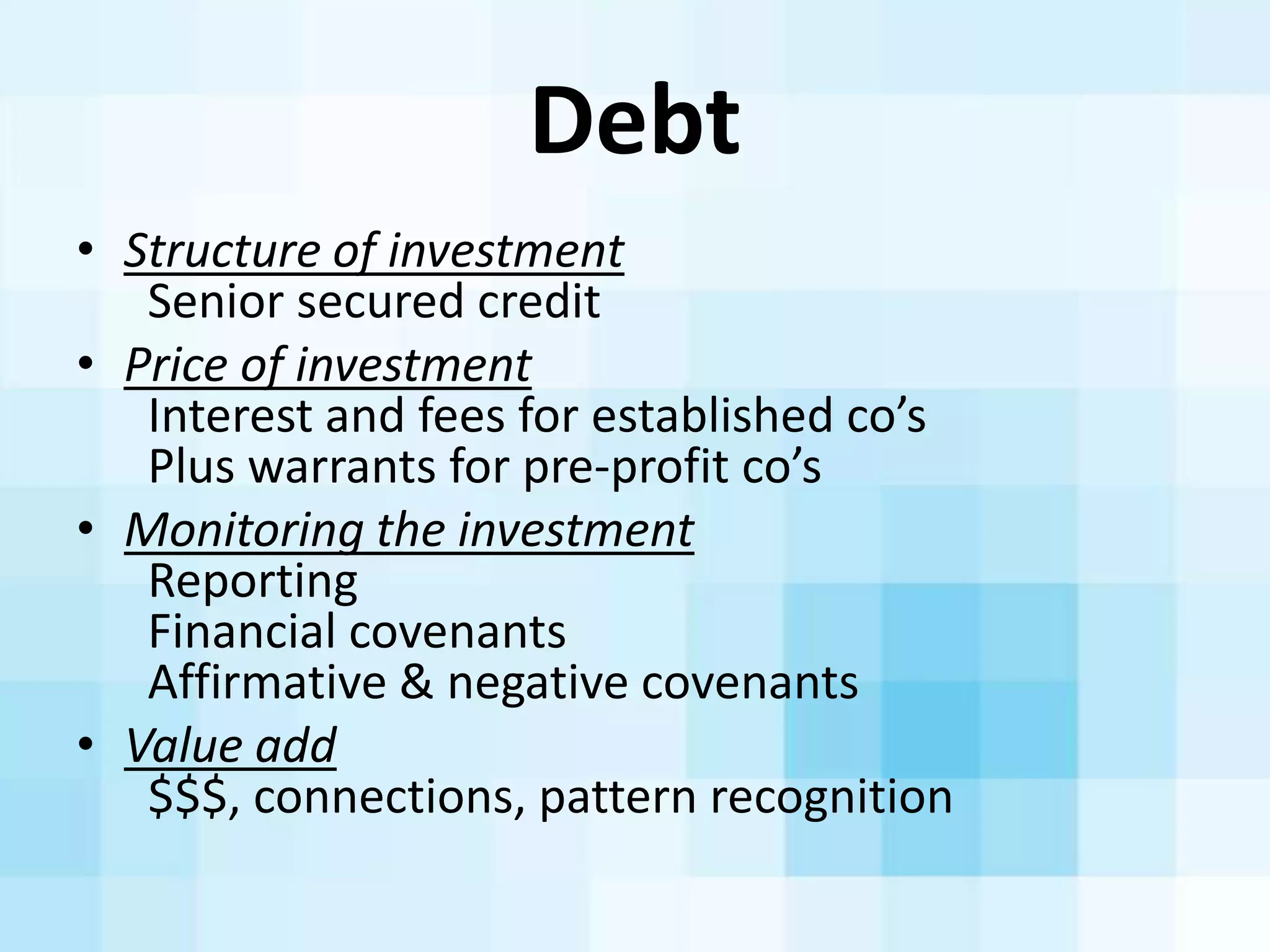 Crowdfunding:	
  A	
  Kickstarter	
  story	
  
To	
  Kickstart?	
  
• Demand/market	
  validaAon	
  
done	
  before	
  you	
  go	
  to	
  
market.	
  	
  
• Almost	
  zero	
  risk	
  if	
  market	
  
• MarkeAng	
  story	
  done	
  for	
  
you.
• Almost	
  immediate	
  access	
  to	
  
cash
Not	
  to	
  Kickstart?
Ø No	
  secrets	
  to	
  hide	
  from	
  
compeAAon.	
  
Ø Price	
  point
Ø Go	
  to	
  Market	
  Strategy	
  
Ø Runway	
  
• Kickstarter	
  	
  -­‐	
  Launched	
  in	
  2009
• $750MM	
  funding	
  46,000	
  projects.
• 4K	
  currently	
  in	
  progress,	
  110,000	
  total
• Melon	
  Kickstarter
 