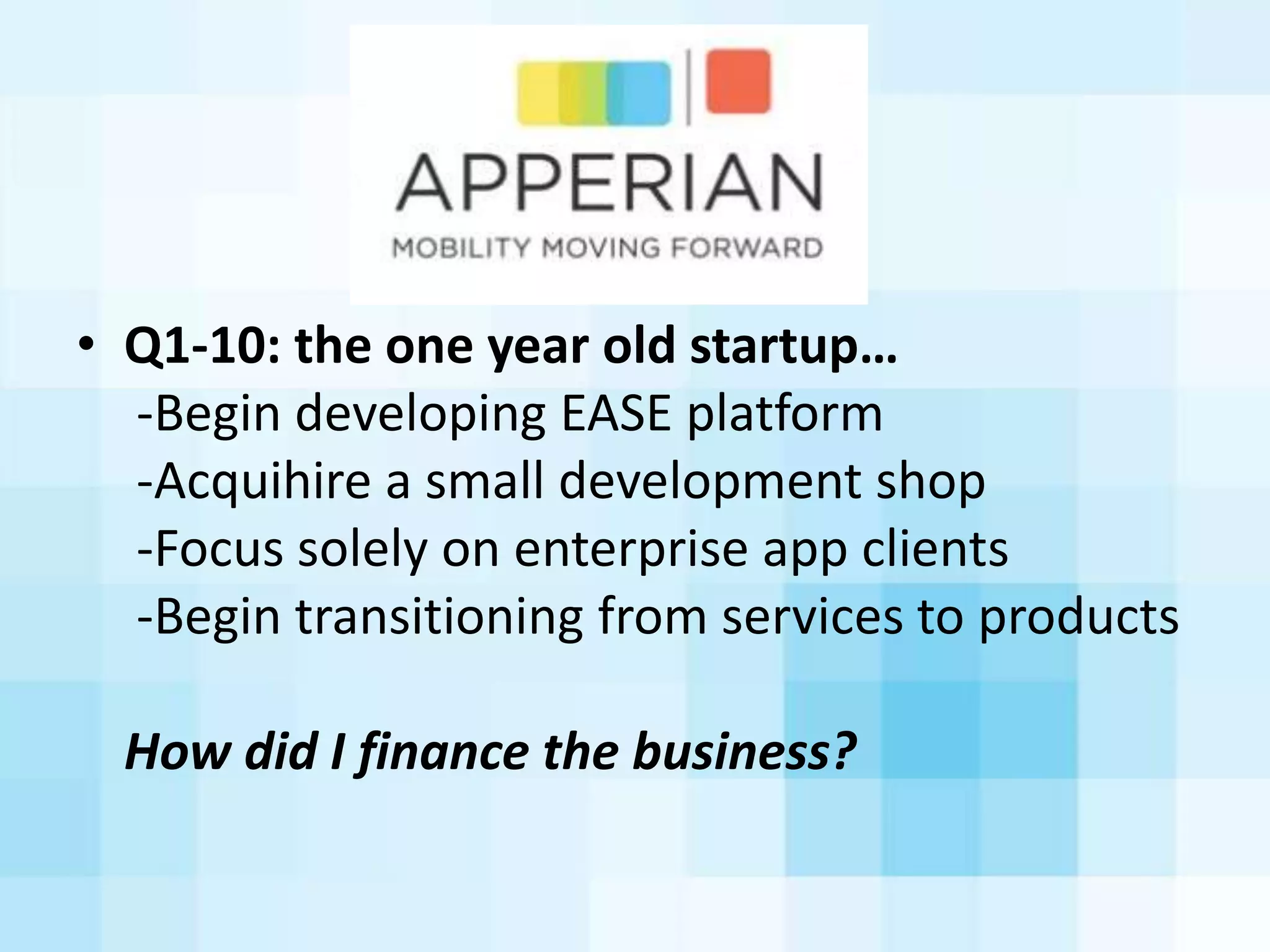 Angels
• Structure	
  of	
  investment
	
  	
  Purchase	
  of	
  common	
  or	
  preferred	
  stock
	
  	
  SomeAmes	
  converAble	
  debt	
  iniAally
• Price	
  of	
  investment
	
  	
  25-­‐50%	
  of	
  company’s	
  stock
	
  	
  ConverAble	
  debt	
  ~25%	
  min	
  ownership
• Monitoring	
  the	
  investment
	
  	
  ReporAng
	
  	
  Some	
  angels	
  (or	
  groups)	
  want	
  BOD	
  seat
• Value	
  add
	
  	
  $$$,	
  industry	
  experAse,	
  connecAons
 