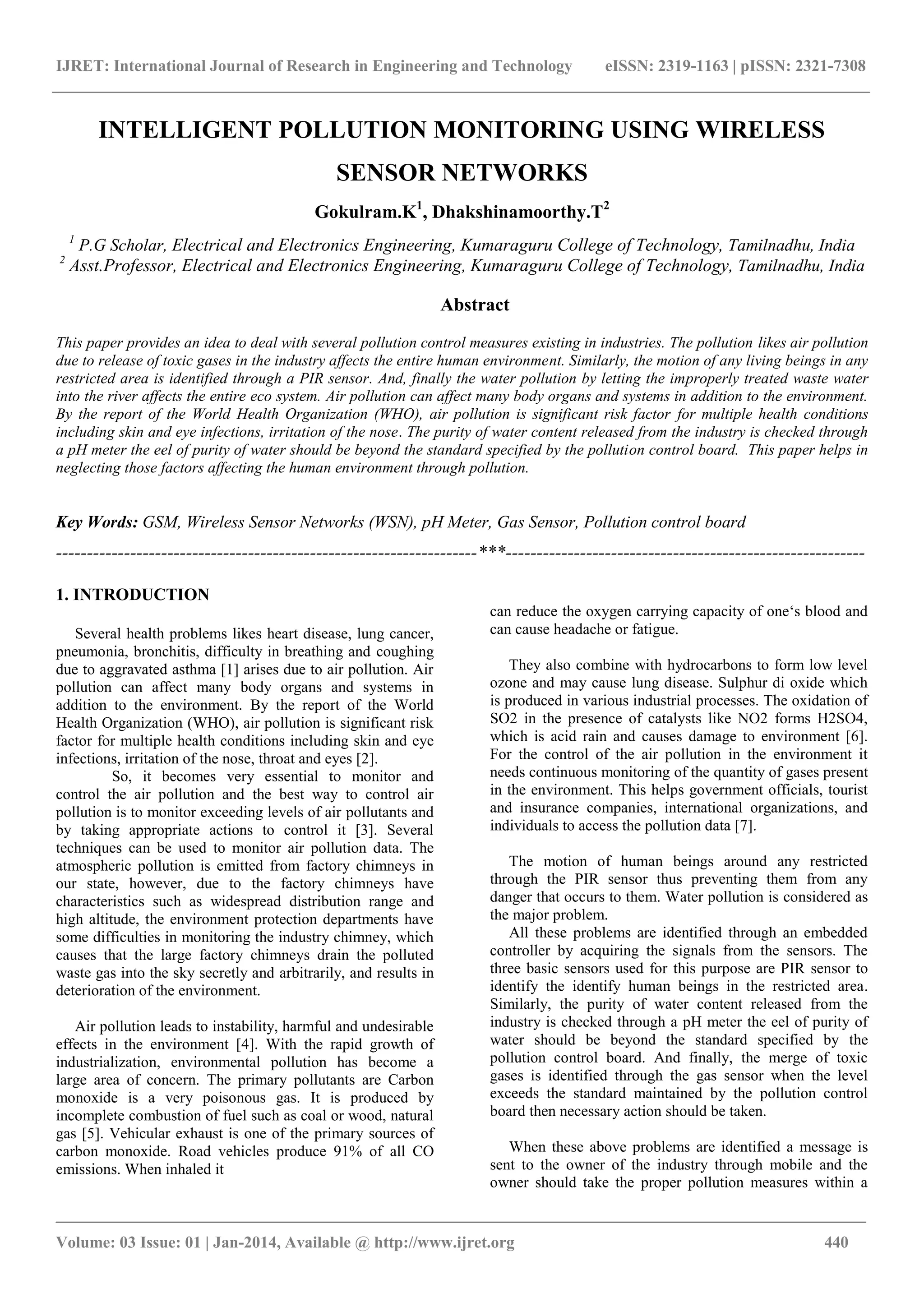 Intelligent pollution monitoring using wireless sensor networks | PDF