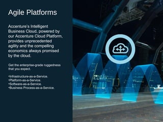 Copyright © 2015 Accenture. All rights reserved. 10
Agile Platforms
Accenture’s Intelligent
Business Cloud, powered by
our...