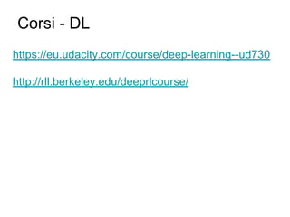 https://eu.udacity.com/course/deep-learning--ud730
http://rll.berkeley.edu/deeprlcourse/
Corsi - DL
 