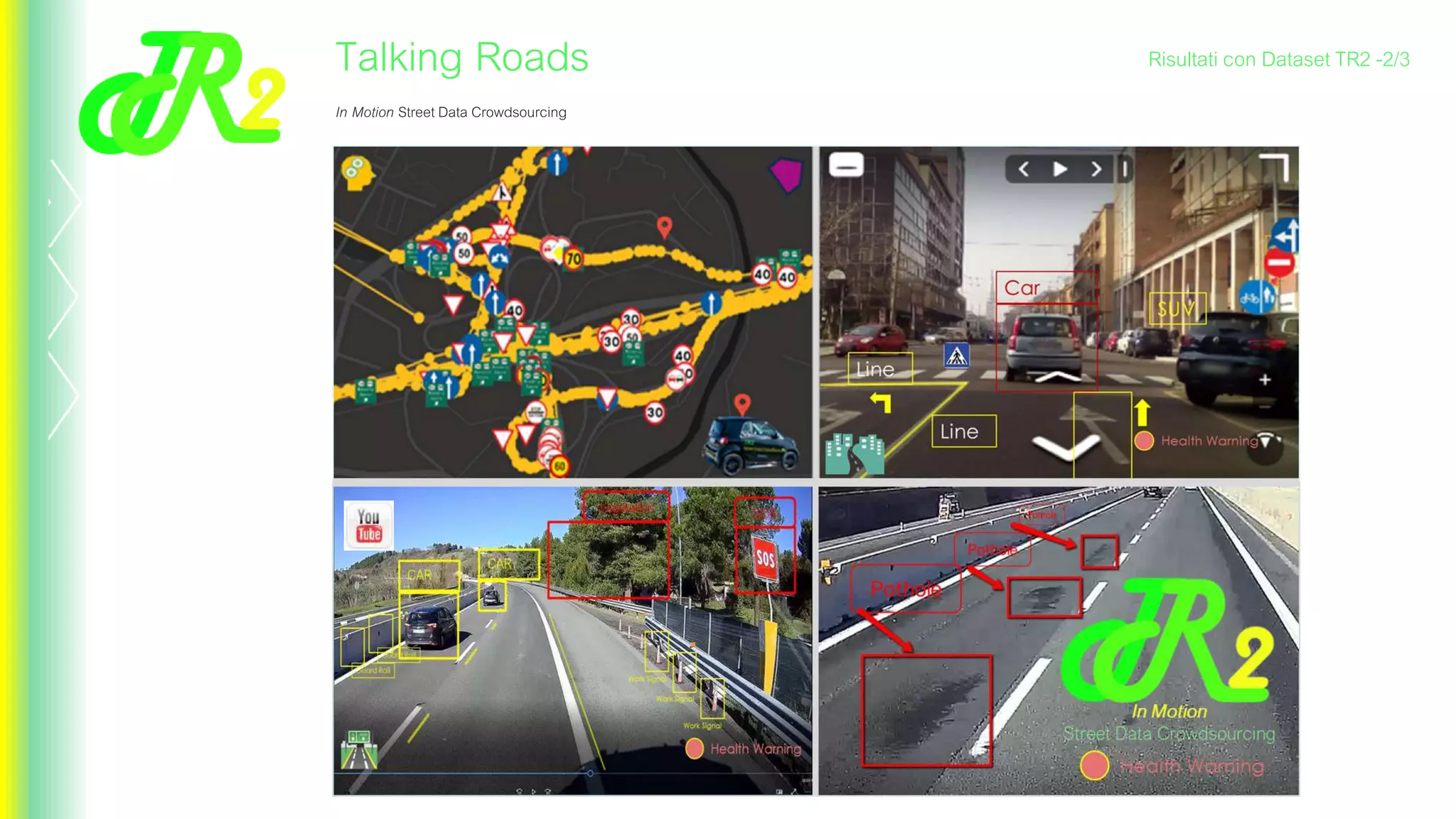 Talking Roads
In Motion Street Data Crowdsourcing
Risultati con Dataset TR2 -2/3
 