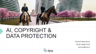 AI, COPYRIGHT &
DATA PROTECTION
Giovanni Maria Riccio
Studio Legale E-Lex
gmriccio@e-lex.it
 