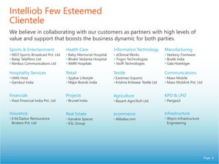 Page 6
Intelliob Few Esteemed
Clientele
We believe in collaborating with our customers as partners with high levels of
val...
