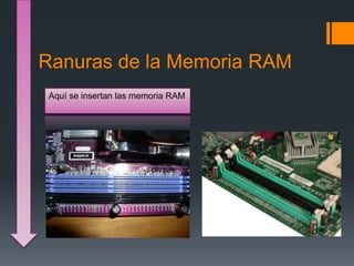 Ranuras de la Memoria RAM
Aquí se insertan las memoria RAM