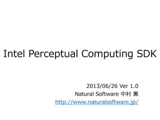 Intel Perceptual Computing SDK
2013/10/30 Ver 1.1
Natural Software 中村 薫
http://www.naturalsoftware.jp/

 