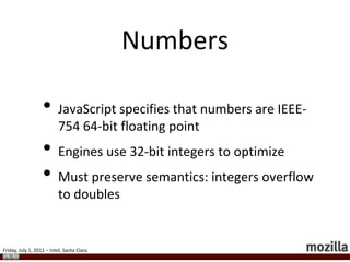 No Type DeclarationsProperties, variables, return values can be anything:if a is:   number: add;   string: concat;functionf(a) {var x =“hi”;if (a)        x = a +33.2;return x;}