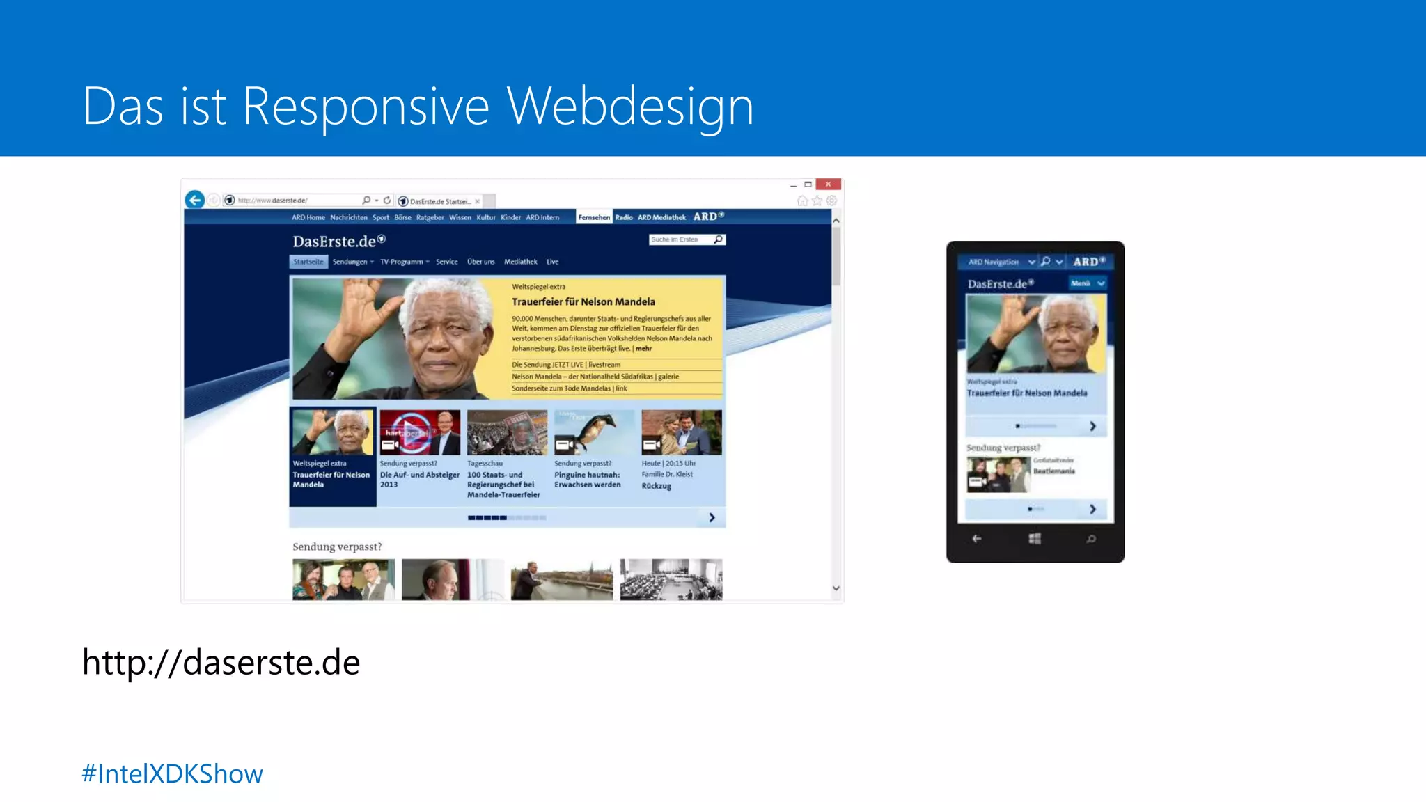 Das ist Responsive Webdesign
http://daserste.de
#IntelXDKShow
 